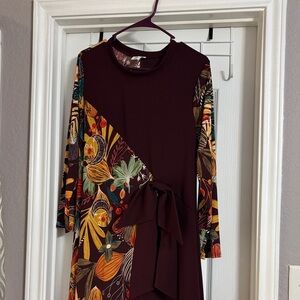 NWOT- Elegant Burgundy Floral Long Sleeve Dress